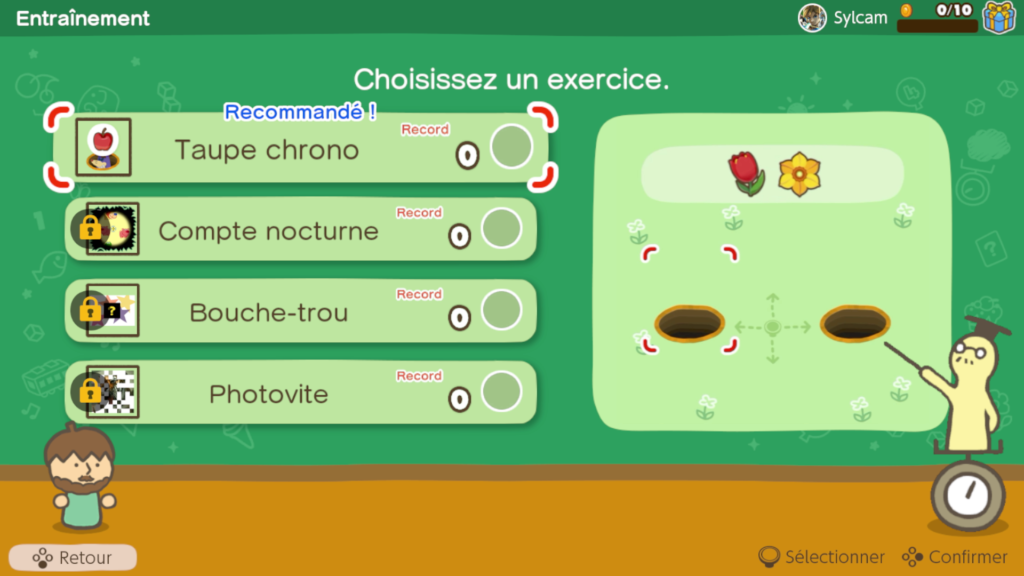 Exercices disponibles dans un type